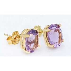 Genuine 4.36 Cts Amethyst Stud Earrings .925 Silver (Yellow)
